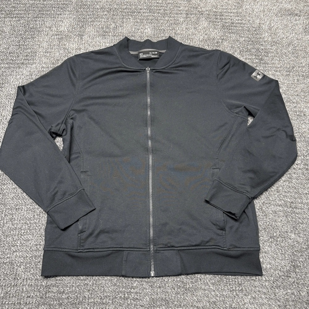 Under Armour Mens ColdGear Bomber Jacket XL Black Full Zip Athletic Loose Fit